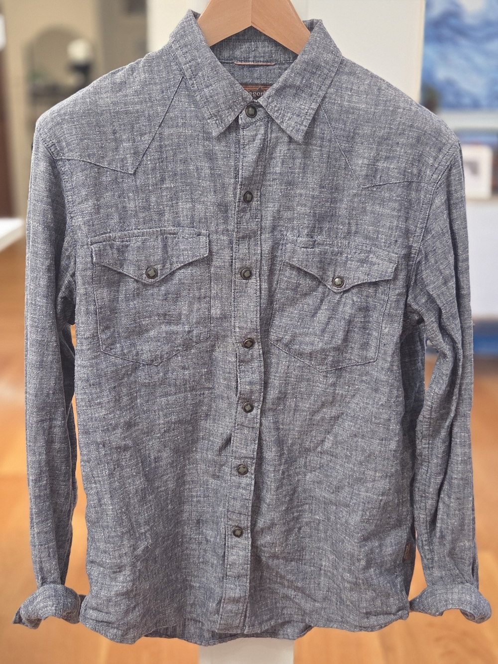 Patagonia Men's Hemp Cotton Blend Western Pearl Snap Gray Button Down Shirt (S)